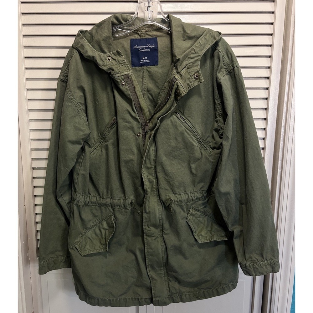 American Eagle Zip/Snap Up Utility Jacket Size Medium Pockets Cotton Hood